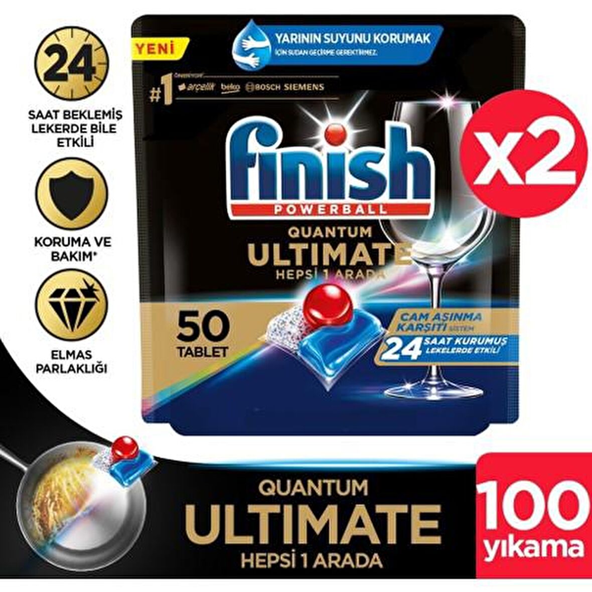 Finish Quantum 100 Yıkama Tablet Bulaşık Makinesi Deterjanı 2x50 Adet 